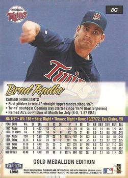 1998 Ultra - Gold Medallion #8G Brad Radke Back