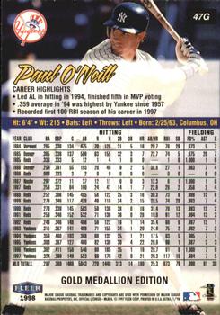 1998 Ultra - Gold Medallion #47G Paul O'Neill Back