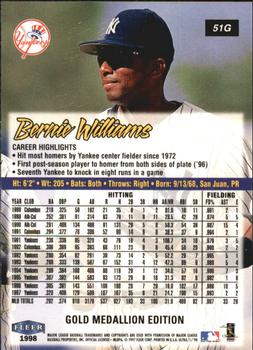 1998 Ultra - Gold Medallion #51G Bernie Williams Back