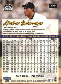 1998 Ultra - Gold Medallion #57G Andres Galarraga Back