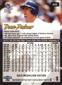 1998 Ultra - Gold Medallion #62G Dean Palmer Back
