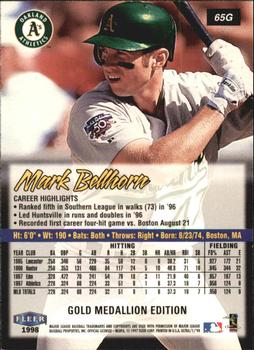 1998 Ultra - Gold Medallion #65G Mark Bellhorn Back