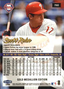 1998 Ultra - Gold Medallion #70G Scott Rolen Back