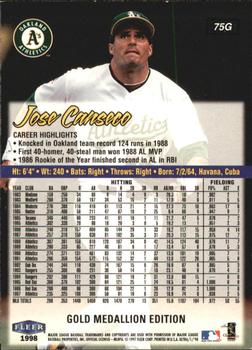 1998 Ultra - Gold Medallion #75G Jose Canseco Back