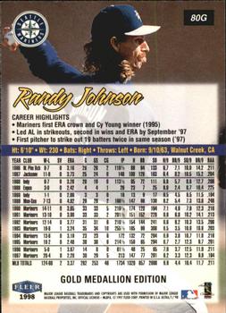 1998 Ultra - Gold Medallion #80G Randy Johnson Back