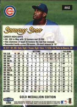 1998 Ultra - Gold Medallion #95G Sammy Sosa Back