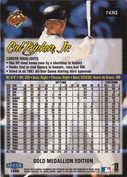 1998 Ultra - Gold Medallion #143G Cal Ripken Jr. Back