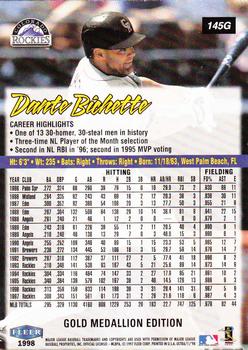 1998 Ultra - Gold Medallion #145G Dante Bichette Back