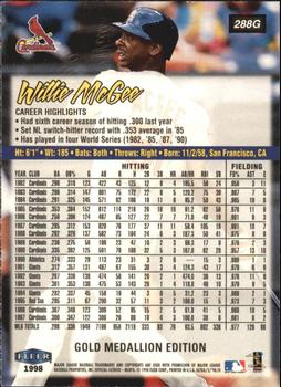 1998 Ultra - Gold Medallion #288G Willie McGee Back