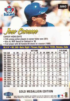1998 Ultra - Gold Medallion #308G Jose Canseco Back