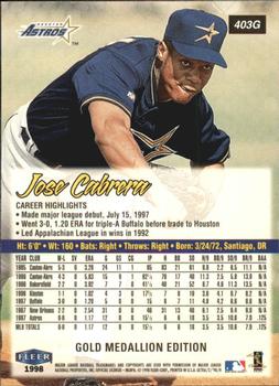 1998 Ultra - Gold Medallion #403G Jose Cabrera Back