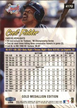 1998 Ultra - Gold Medallion #417G Cecil Fielder Back