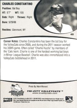 2012 Choice Tri-City ValleyCats #33 Charlie Constantino Back