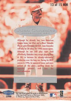 1998 Ultra - Millennium Men #13MM Juan Gonzalez Back
