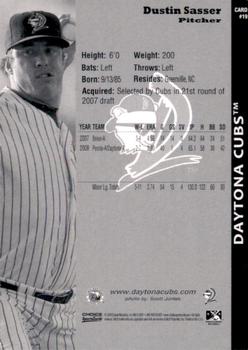 2009 Choice Daytona Cubs #19 Dustin Sasser Back