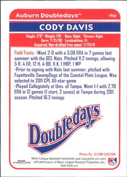 2012 Grandstand Auburn Doubledays #4 Cody Davis Back