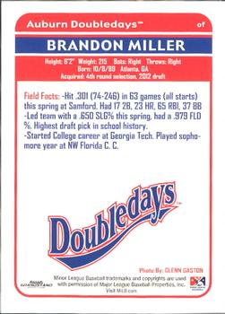 2012 Grandstand Auburn Doubledays #15 Brandon Miller Back