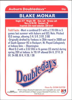 2012 Grandstand Auburn Doubledays #16 Blake Monar Back