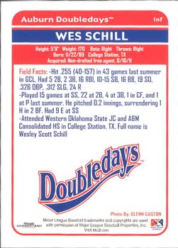 2012 Grandstand Auburn Doubledays #30 Wes Schill Back