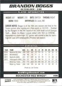 2013 Choice Rochester Red Wings #06 Brandon Boggs Back