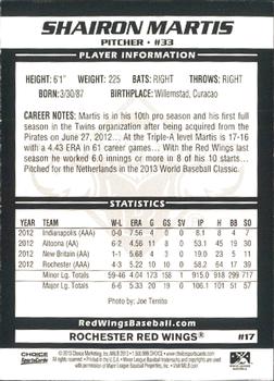 2013 Choice Rochester Red Wings #17 Shairon Martis Back