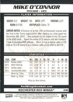 2013 Choice Rochester Red Wings #18 Mike O'Connor Back