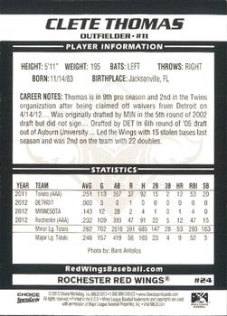 2013 Choice Rochester Red Wings #24 Clete Thomas Back