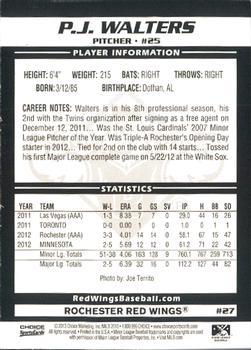 2013 Choice Rochester Red Wings #27 P.J. Walters Back