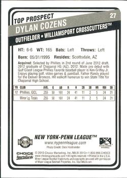 2013 Choice New York-Penn League Top Propsects #27 Dylan Cozens Back
