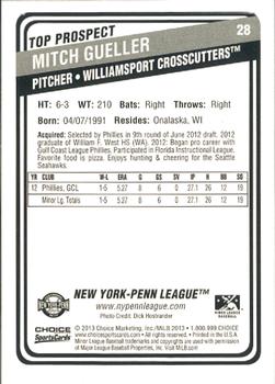2013 Choice New York-Penn League Top Propsects #28 Mitch Gueller Back