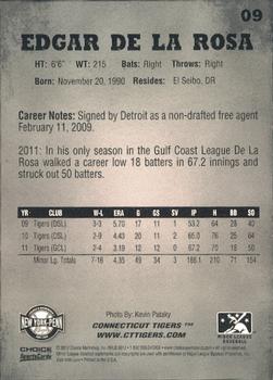 2012 Choice New York-Penn League Top Prospects #9 Edgar de la Rosa Back