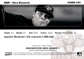 2011 Choice Rochester Red Wings #05 Alex Burnett Back