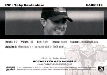 2011 Choice Rochester Red Wings #10 Toby Gardenhire Back