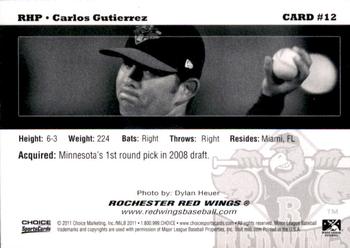 2011 Choice Rochester Red Wings #12 Carlos Gutierrez Back