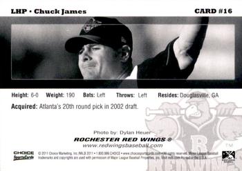2011 Choice Rochester Red Wings #16 Chuck James Back