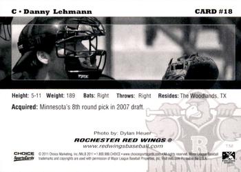 2011 Choice Rochester Red Wings #18 Danny Lehmann Back