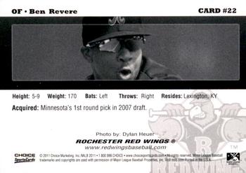 2011 Choice Rochester Red Wings #22 Ben Revere Back