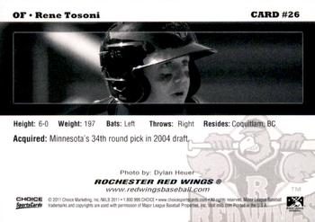 2011 Choice Rochester Red Wings #26 Rene Tosoni Back