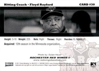 2011 Choice Rochester Red Wings #30 Floyd Rayford Back