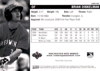 2010 Choice Rochester Red Wings #02 Brian Dinkelman Back