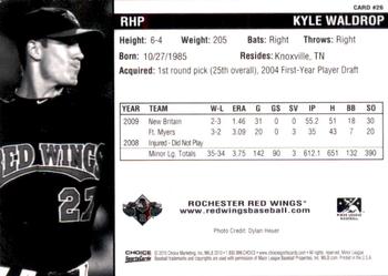 2010 Choice Rochester Red Wings #26 Kyle Waldrop Back