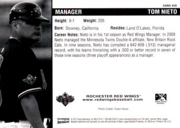 2010 Choice Rochester Red Wings #29 Tom Nieto Back