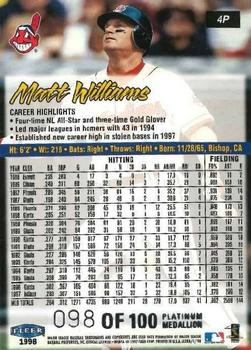 1998 Ultra - Platinum Medallion #4P Matt Williams Back