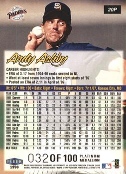 1998 Ultra - Platinum Medallion #20P Andy Ashby Back