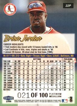 1998 Ultra - Platinum Medallion #22P Brian Jordan Back