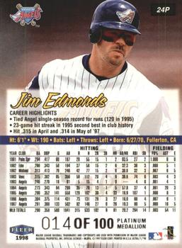 1998 Ultra - Platinum Medallion #24P Jim Edmonds Back