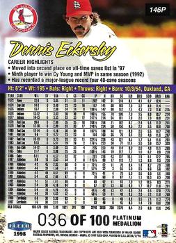 1998 Ultra - Platinum Medallion #146P Dennis Eckersley Back