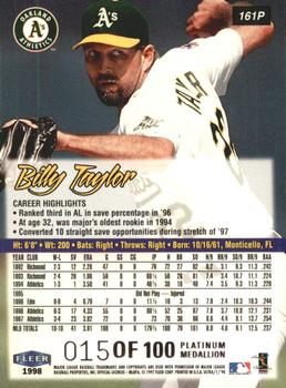 1998 Ultra - Platinum Medallion #161P Billy Taylor Back