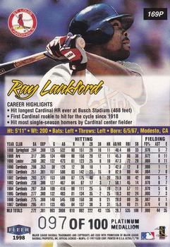 1998 Ultra - Platinum Medallion #169P Ray Lankford Back