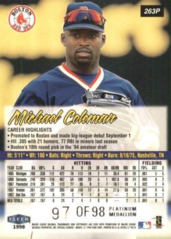 1998 Ultra - Platinum Medallion #263P Michael Coleman Back